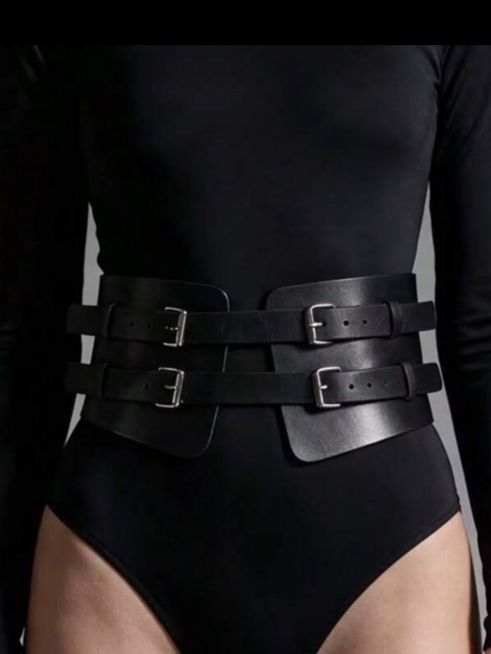 Double Strap Wide Waist Belt - Black New
